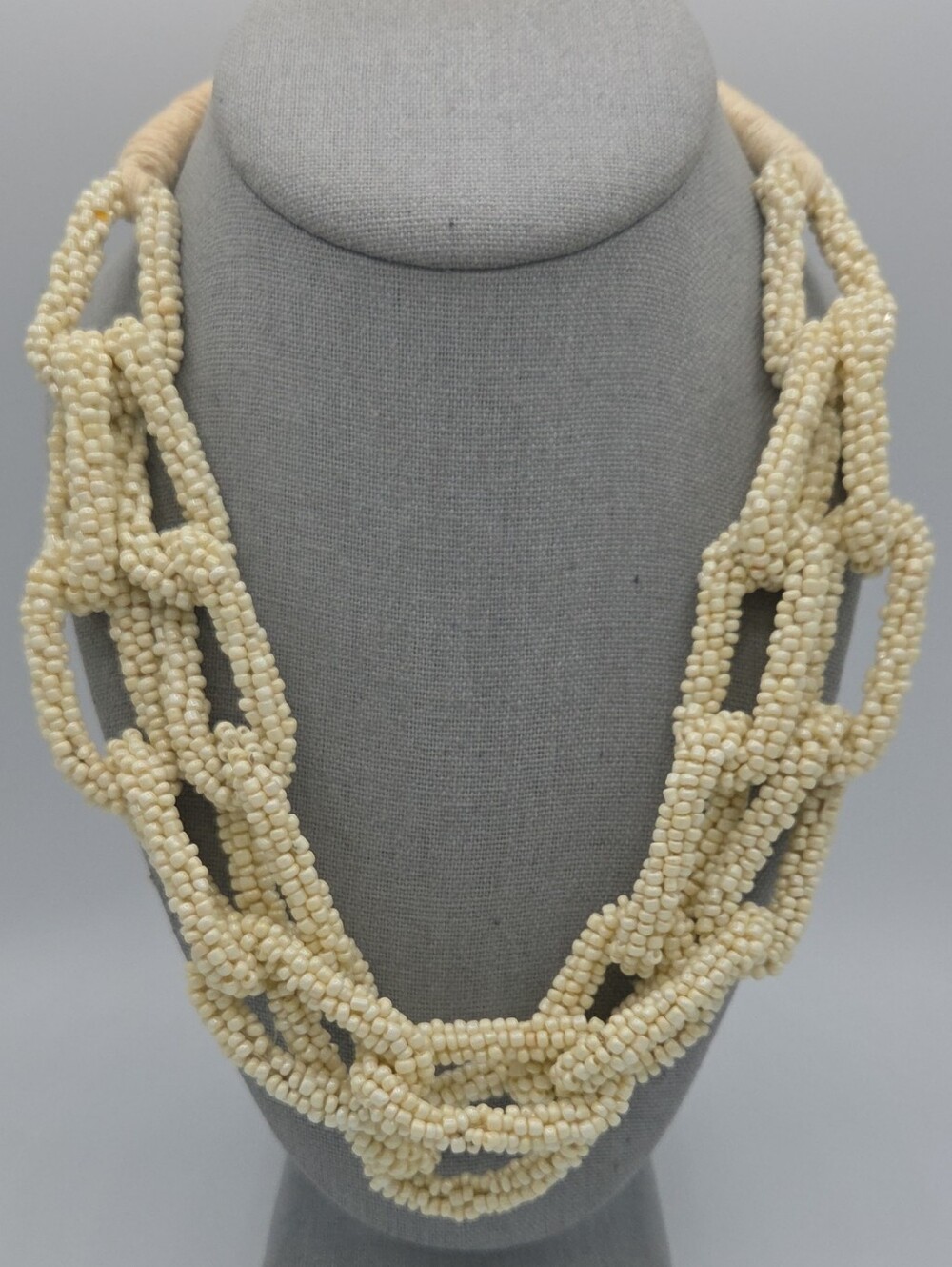5 for $25! Handcrafted Cream Seed Bead Multi-Strand Link Necklace